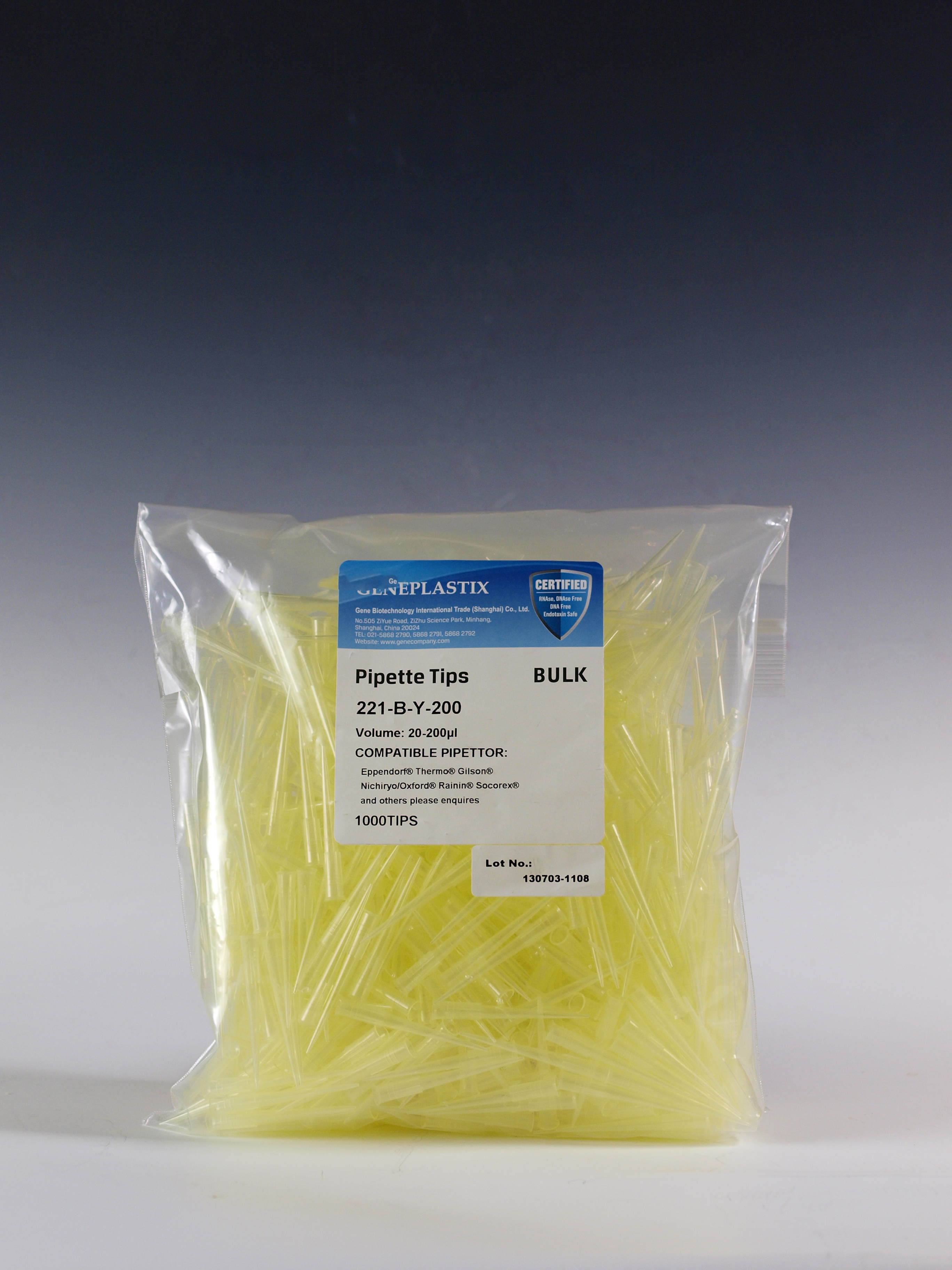 20-200ul Tip, Yellow,  1000pcs/bag, 20bags/case